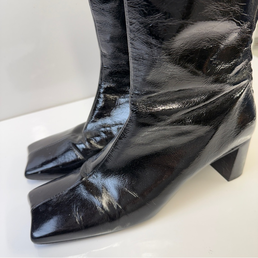 NEW! L’Intervalle Black Patent Leather Swan Ankle Boot Side Zip Women’s 40/ 9.5M - Picture 7 of 16